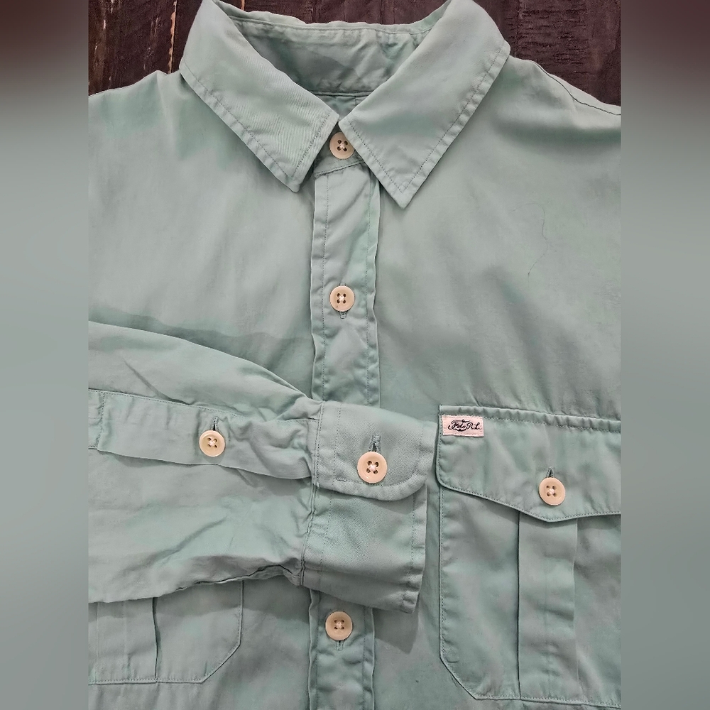 Ralph Lauren Beach Twill Long Sleeve Shirt Green Cotton Mens Size Medium